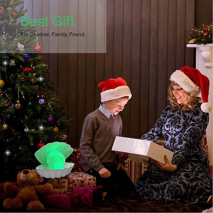 Shell Pearl Beach Themed Night Light, RGB 8 Colors Changing Mood Shell Pearl Lamps, Bedside LED Clamshell Portable Night Lights for Bar (White)