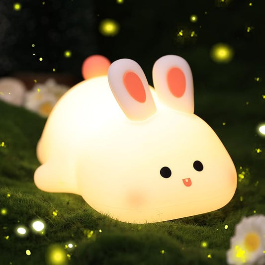 Bunny Lamp,Big Face Rabbit Night Light for Kids, Cute Easter Bunny Gifts, Kawaii Nursery Bedroom Decor, Rechargeable Silicone LED Squishy Night Light