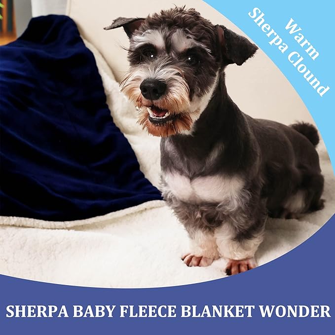 NANPIPER Baby Sherpa Blanket,Warm Toddler Throw Blanket,Soft Newborn Fleece Blanket for Winter (Navy Blue,30x40 inches)