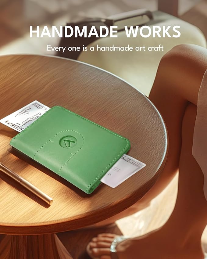 ALLIVE Genuine Leather Passport Holder With Airtag for Women Men - Travel Must-Haves, Airport Essentials, Passport Cover Gift - Green