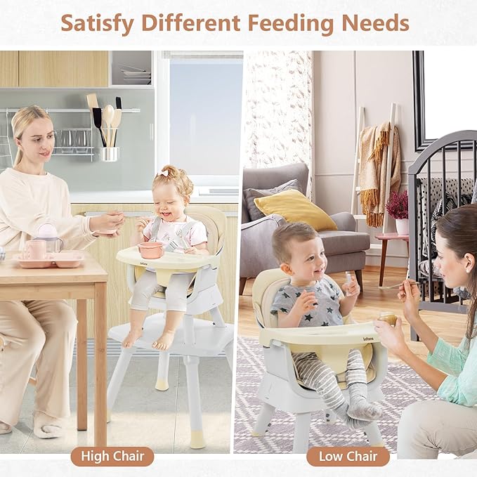 INFANS 8 in 1 Baby High Chair, Convertible Highchair for Babies and Toddlers, Infant Dining Booster Seat, Building Block Table, Kids Stool Table Chair Set with Removable Tray