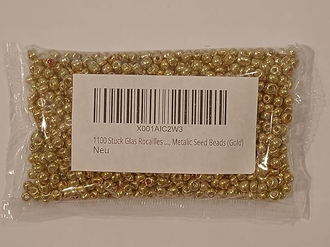 Perlin Glass Seed Beads 4mm 6/0 Round Mini Small Pony Spacer Beads 1100pcs for Jewelry Making Earrings Bracelets Pendants Waist DIY Handmade Metallic Color Kit (Gold)
