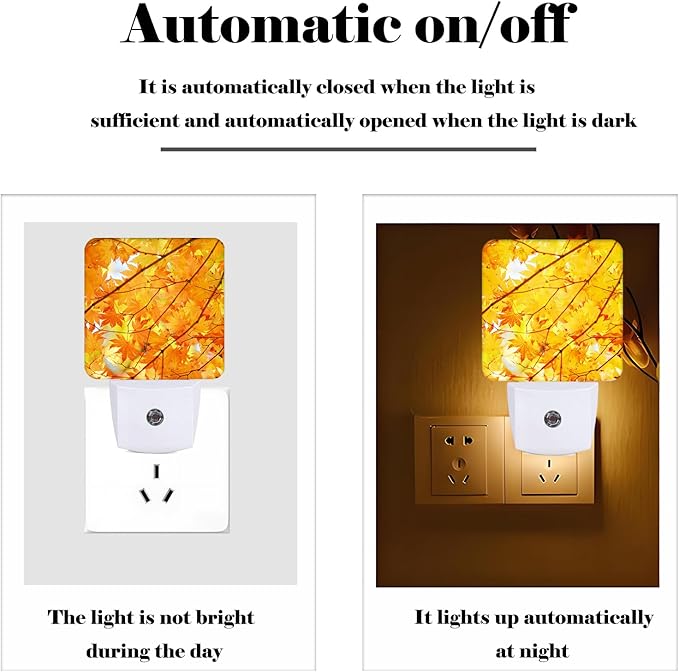Autumn Maple Leaves Night Light,Plug Into Wall with Dusk to Dawn Light Sensors, Warm Nightlights for Bedroom, Bathroom, Hallway, Kitchen, Gifts Ideal for Boys Girls Women Men