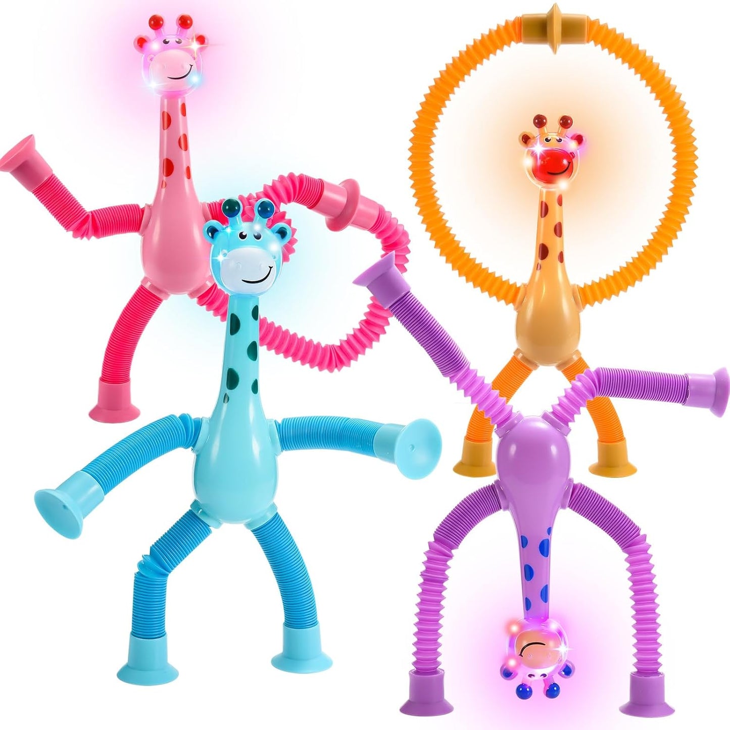 Sensory Fidget Toys for Kids : 4 Pack LED Giraffe Telescopic Pop Tubes 2 3 4 5 6 7 8 Year Old Girls Boys Easter Birthday Gifts Toy for Kid Ages 2-4 Autism Toddler Travel Toy Party Favors