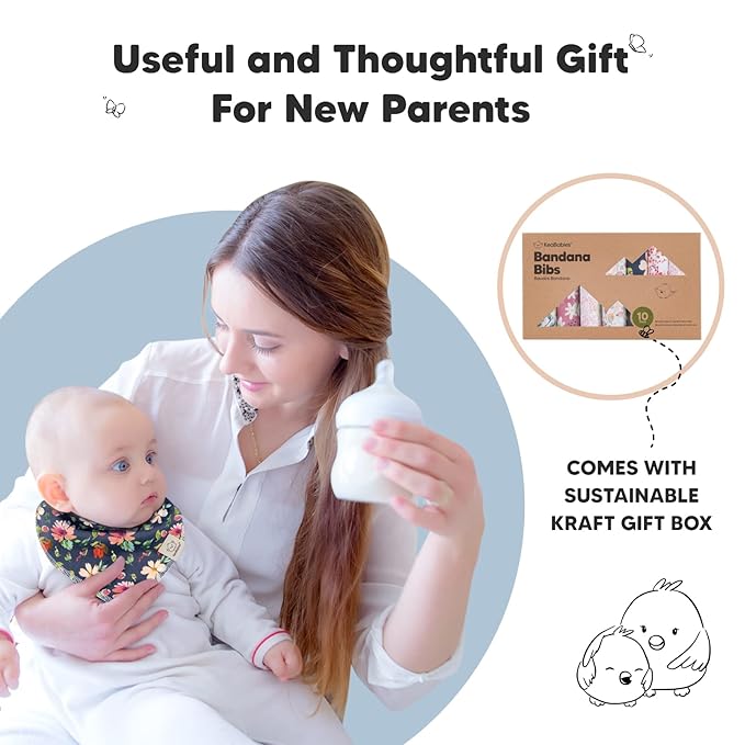 10-Pack Organic Baby Bandana Bibs for Girls - Super Absorbent Triangle Baby Bibs for Drooling and Teething Infant, 100% Cotton Extra Soft for Newborn, Infant 0-36 Months (Tea Party)