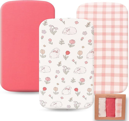 100% Jersey Cotton Bassinet Sheets 20"x33" Fits Baby Delight, Fodoss, Dream On Me Skylar and Most Rectangle Bedside Sleeper, Super Soft Breathable Fitted Sheets, 3 Pack, Pink