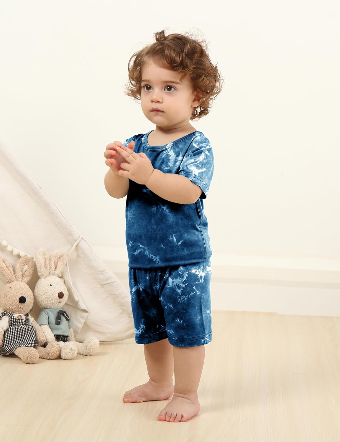 Jimonda Baby/Toddler Soft Sleepwear Short sleeve Kids Cool Pajama Outdoor 2-Piece Shirt&Shorts Casual sets Tie Dye PJ