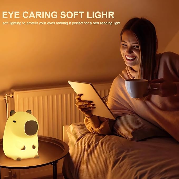 Capybara Night Light, Squishy Rechargeable LED Lamp with Timer, Dimmable Silicone Nightlight for Kids Bedroom, Kawaii Animal Decor for Nursery College Dorm Adults