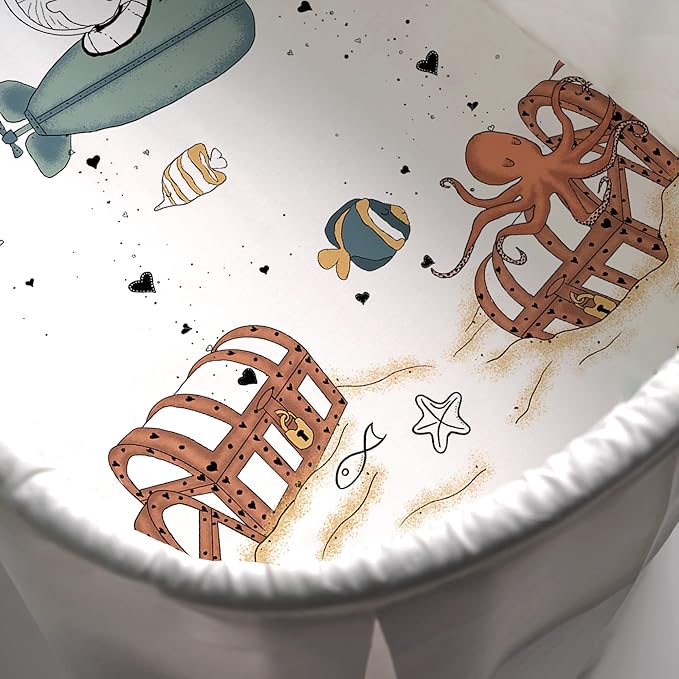 JumpOff Jo - Hypoallergenic Fitted Bassinet Sheet for Baby Boys & Girls - Rectangular, Hourglass & Oval Crib Compatible, Soft, Breathable, Machine Washable - Octopus Treasure