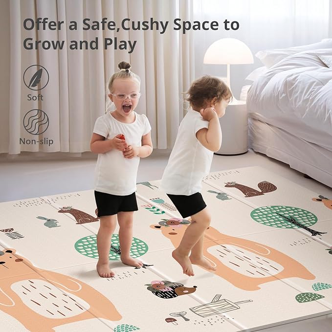 UANLAUO Foldable Baby Play Mat, Extra Large Waterproof Activity Playmats for Babies,Toddlers, Infants, Play & Tummy Time, Foam Baby Mat for Floor with Travel Bag (Bear(71x59x0.4inch))