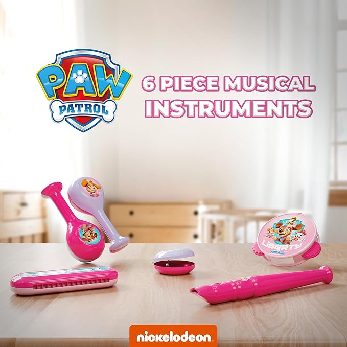 Lollipop Little Tikes Musical Instruments Set - Flute, Maracas, Harmonica, Tambourine for Toddlers, Educational Musical Toys Toys for Kids 24 Months+ (Paw Patrol Pink)