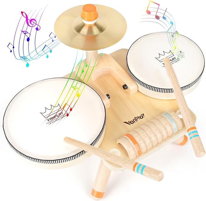Toddler Drum Set - 5 in 1 Wooden Musical Toys for Toddlers 3+, Montessori Toys for Baby Boy Girls Easter Birthday Gifts for Kids Age 3 4 5 6