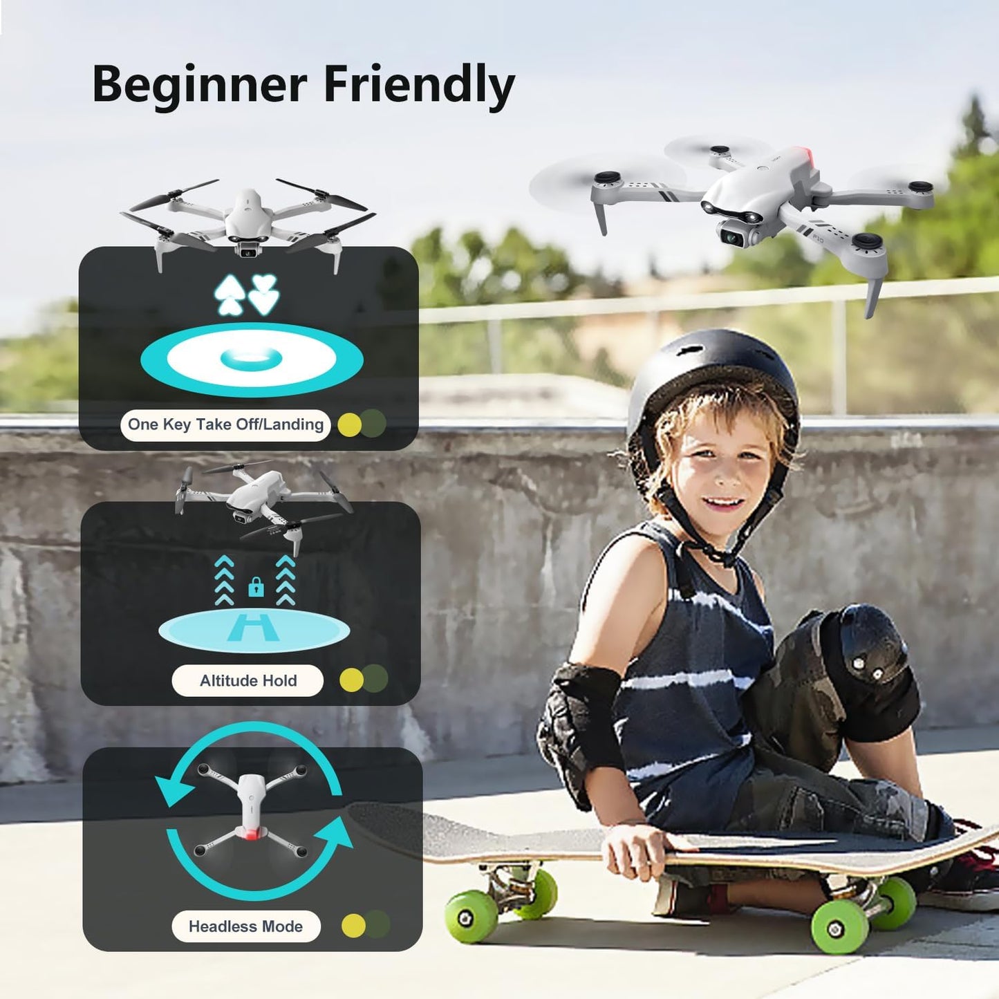 DRONEEYE F10 Foldable Drone with Camera for Adults, Brushless Motor, 1080P HD FPV Live Video, Altitude Hold，Headless Mode,3D Flips, Trajectory Flight, App Control,One Key Start, RC Quadcopter for kids with 2 Batteries