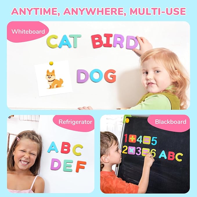 JoyCat Wooden Magnetic Letters and Numbers, Large ABC 123 Alphabet Fridge Magnets for Toddlers & Kids, Uppercase Letters, Math Symbols, Preschool Educational Learning Refrigerator Toy Set (63 PCS)