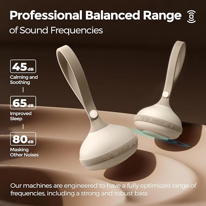 EVOCELER | Portable White Noise Sound Machine for Babies and Kids | Auto Cry Detection | 9 Soothing Sounds | Sleep Soother | Voice Recording | 15H Battery | Travel | Baby Registry Gift | Stroller Clip