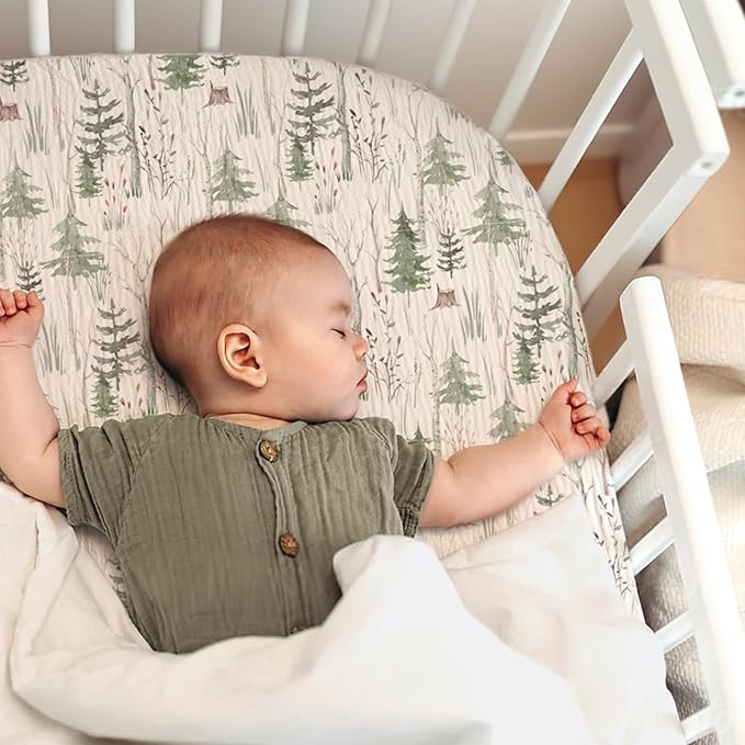 lulumoon Baby Bassinet Sheets Muslin: Cotton Bedside Bassinet Sheets Forest for Boys - Fitted for Bedside Sleeper Mattress
