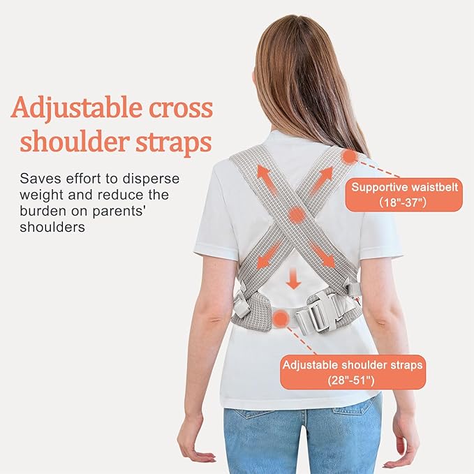 Newborn Carrier, Baby Carrier Newborn to Toddler, Ergonomic Baby Sling with Head Support,Light Grey