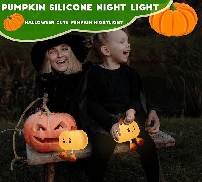 DREAMING MY DREAM Cute Pumpkin Lamp,Halloween Decor Night Light Silicone LED Lamp Rechargeable Bedside Touch Lamp,Nursery Pumpkin nightlight for Kids,Breastfeeding for Baby