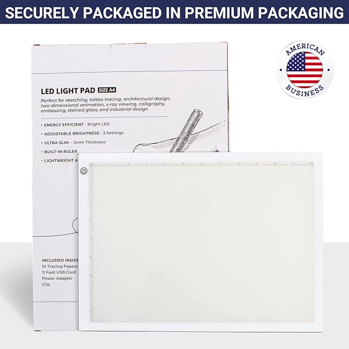 LED Tracing Light Box, Ultra-Thin Light Pad with Adjustable Brightness, Includes USB Cable, Adapter, Tracing Paper, and Clip. Portable Drawing Pad and LED Board for Sketching, Cricut Projects, Art
