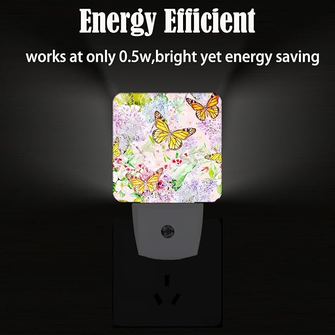 Spring Flowers and Butterflies Night Light,Plug Into Wall Decor for Stairway,Hallway,Kitchen,Dusk to Dawn Sensor Nightlights for Boys/Girls/Women/Men Room Gifts