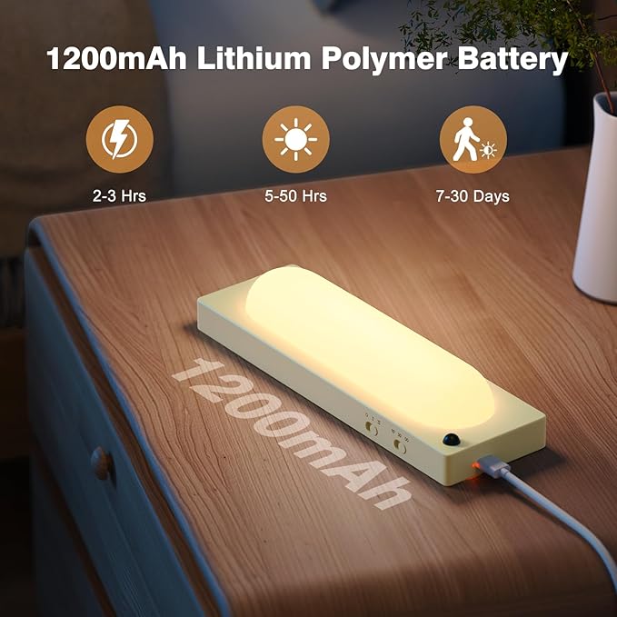 Under Cabinet Lighting, USB-C Rechargeable 2700K Dimmer LED Battery Operated Under Counter Lights Stick On Magnetic Wireless Closet Lights for Desk, Stairs, Wardrobe, Wine Cabinet