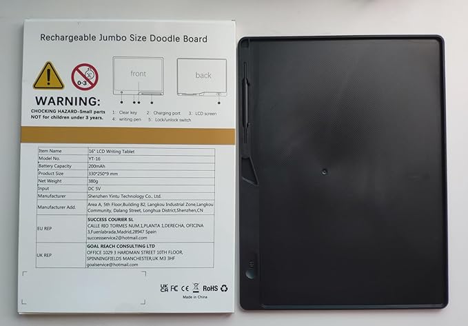 LCD Writing Tablet,16 Inch Colorful Screen Rechargeable Doodle Board Toddler Educational Toys for 3 4 5 6 Years Old Boys Girls Reusable Portable Drawing Tablet Christmas Toys Gifts for Kids (Black)