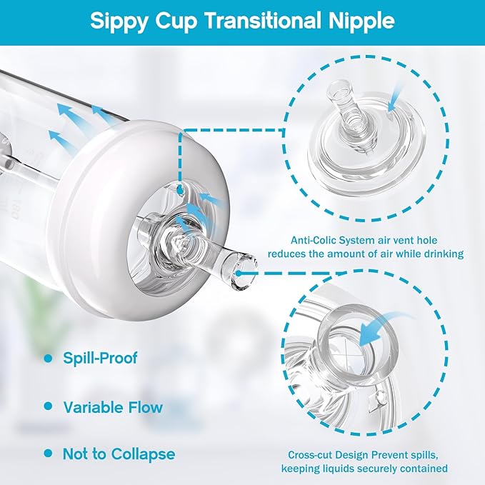 Sippy Straw Nipple for Philips Avent Natural Baby Bottle,My Grippy Spout Sippy Cup and Natural Trainer Sippy Cup,Leak-Proof Replacement Silicone Bottle Nipple BPA-Free, 8m+, 2 Count
