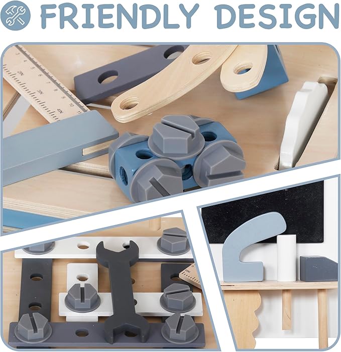 Wooden Tool Bench Toys for Kids Toddlers,Construction Workshop Tool Bench Toys, 51 Pieces Tool Playset with Play Tools Set for Girls & Boys Toddlers 3+