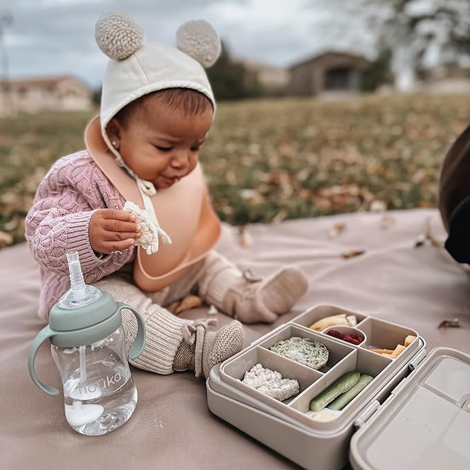 nouka Tritan Plastic Transitional Sippy Cup with Weighted Straw | Leak Proof and Easy Grip | Removable Handles | Bloom