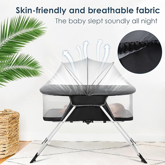 Portable Baby Playard - Foldable Baby Bassinet, Lightweight Playpen with Mosquito Net, 42.5 x 40.2 x 20.8 inches, Black