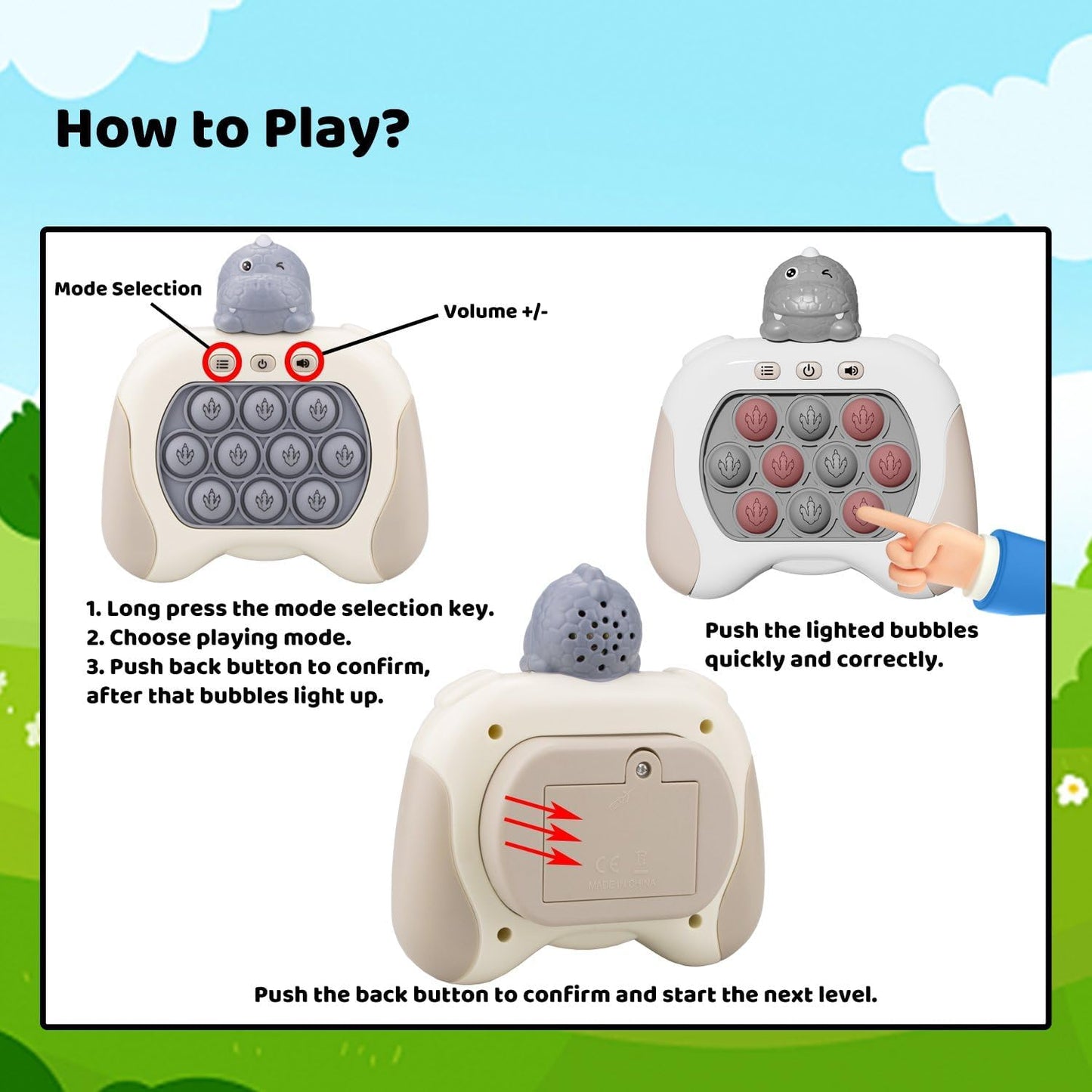 Fast Quick Push Bubble Pop Fidget Toy, Electronic Light Up Game Console, Cool Birthday Present for 6 7 8 9 10-12 Year Boys and Girls Pop Up Stress Relief Toy, Concentration Speed Puzzle Game for Kids