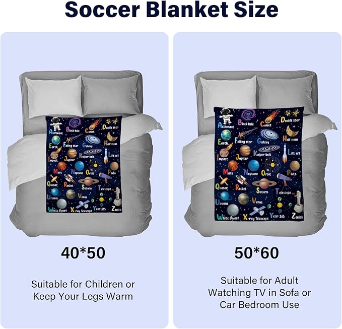Space Alphabet Blanket, Space Themed Bedroom Decor, 50" X 60" Galaxy Blanket, Gifts for Kids, Planet Astronaut Gift for Boys Kids Birthday Christmas