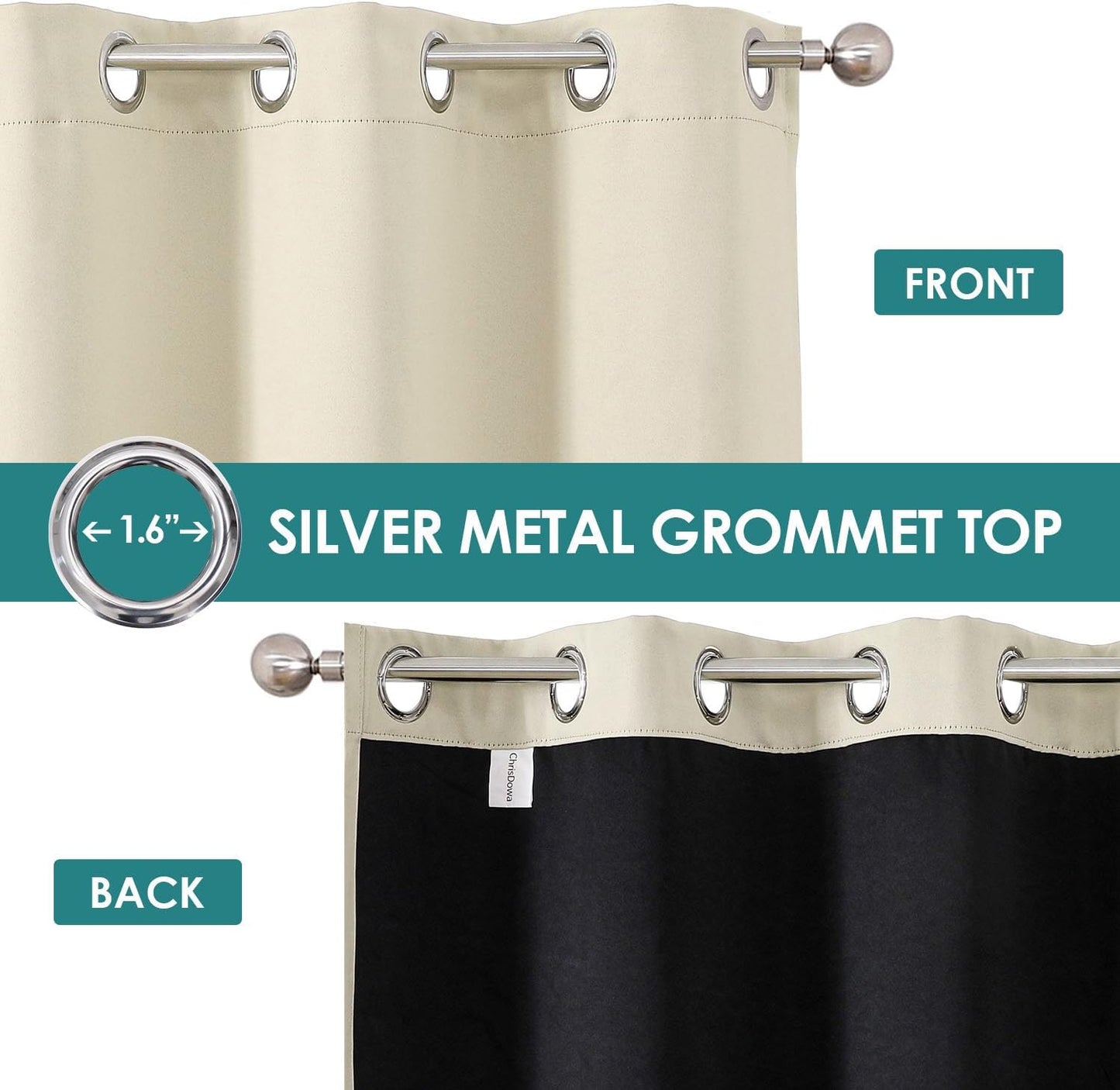 ChrisDowa 100% Blackout Curtains 84 inch Long for Bedroom with Black Liner, 2 Thick Layers Total Blackout Thermal Insulated Grommet Window Curtains 2 Panels Set (Light Beige, 38 x 84 Inch)