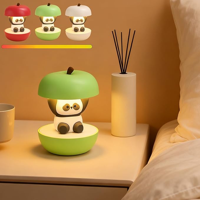 Cute Panda Night Light, LED Squishy Novelty Animal Night Lamp, 3 Level Dimmable Nursery Touch Kawaii Lamp, Birthday Christmas Gifts (USB Rechargeable) (Green)