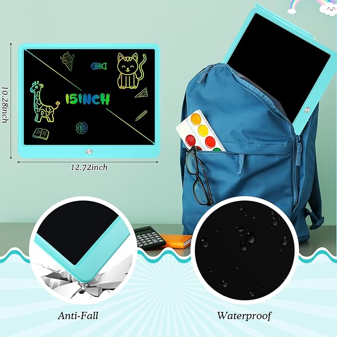 Decute Kids Toys LCD Writing Tablet with Stylus, 15 Inch Erasable Toddlers Doodle Board, Reusable Drawing Pad for Kids, Educational Christmas Birthday Gift for 3 4 5 6 7 8 Girls Boys Toddler Blue
