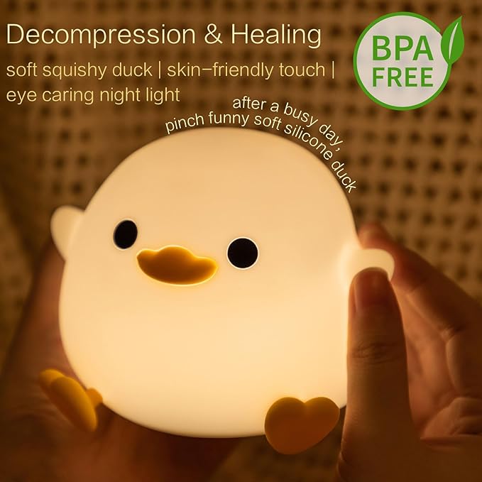 Cute Duck Night Light, Dodo Duck Lamp, Bean Shape, LED Squishy Novelty Ducky Light, Food Grade Silicone Dimmable Nightlight, Light Up Duck Gifts, Baby Kids Nursery Room College Dorm Décor