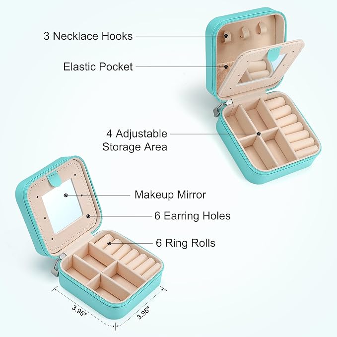 Parima Small Jewelry Box for Girls, Travel Must Have Jewelry Organizer Travel Case | Travel Gifts for Women Girls Jewelry Box | Graduation Gifts for Friends Female | Travel Essential - Letter E, Blue