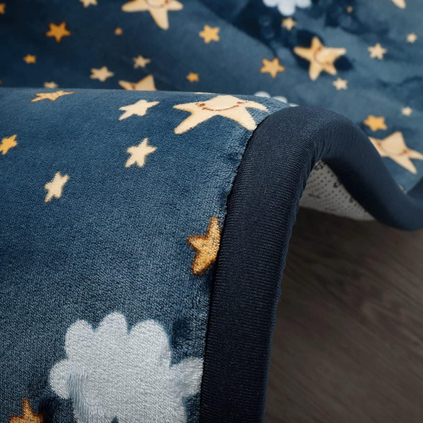 Loartee Coral Velvet Area Rug - 1" Thick Memory Foam Baby Play Mat, Washable Toddler Carpet, Home Decor for Living Room, Nursery, Kids Bedroom, Starry Blue, 5'11"x6'7"