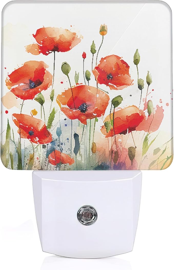 Red Poppy Flowers Night Light, Red Flowers Night Lights Plug Into Wall with Dusk to Dawn Sensor Wall Lamp, Nightlights for Bedroom, Bathroom, Hallway, Kitchen, Gifts Ideal for Girls Women