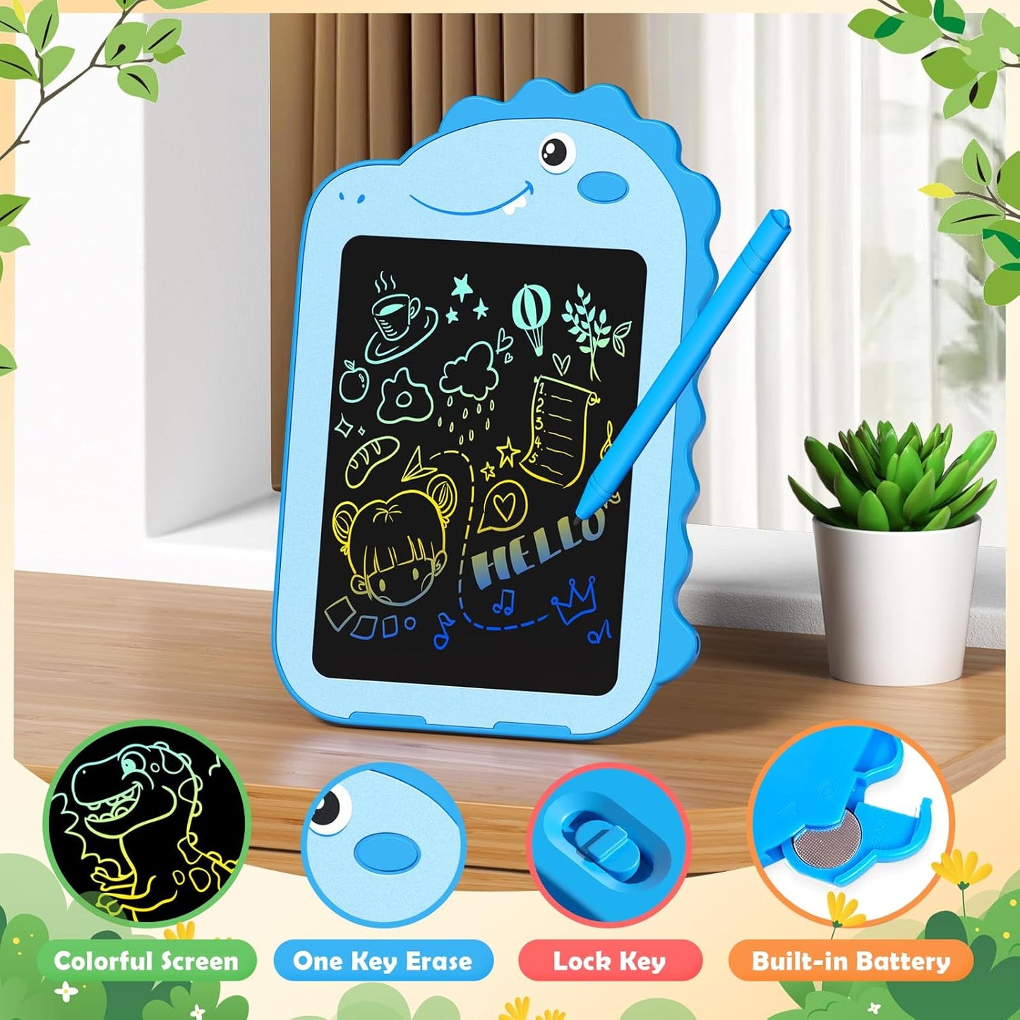2 Pack LCD Writing Tablet for Kids, 6.5 Inch Colorful Doodle Board Drawing Tablet, Educational Kid Toys, Doodle Pad Dinosaur Toys for 3 4 5 6 7 8 Year Old Boys Girls