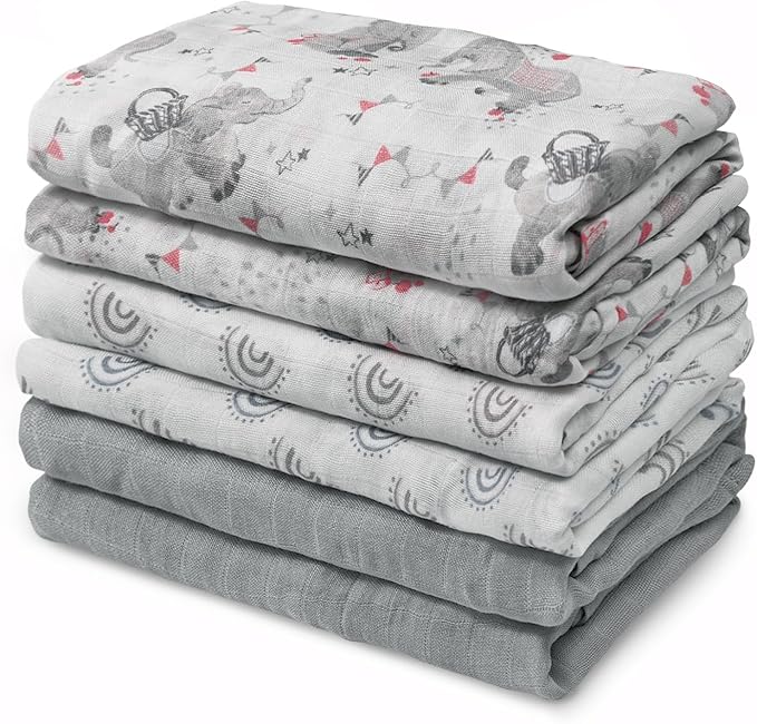 Muslin Baby Burp Cloths, Large 27 x 27 Inches Burping Cloths for Newborn Girls Boys, 6 Pack Baby Burp Rags Towel and Washcloths for Infant (Graceful Colors)