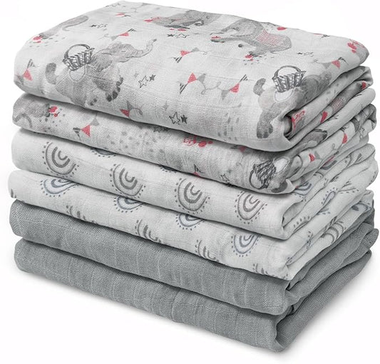 Muslin Baby Burp Cloths, Large 27 x 27 Inches Burping Cloths for Newborn Girls Boys, 6 Pack Baby Burp Rags Towel and Washcloths for Infant (Graceful Colors)