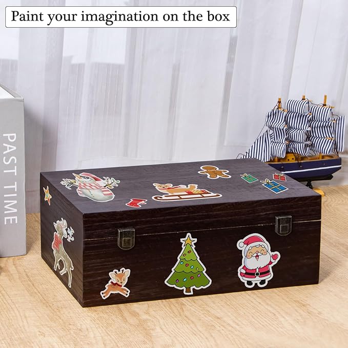 Wooden Storage Box with Hinged Lid and Front Clasp, Large Wood Storage Box, Wood Boxes Gift Boxes for Crafts Art Hobbies and Valentine's Day Decoration - 12.2''x8.6''x4.7'',Vintage Color