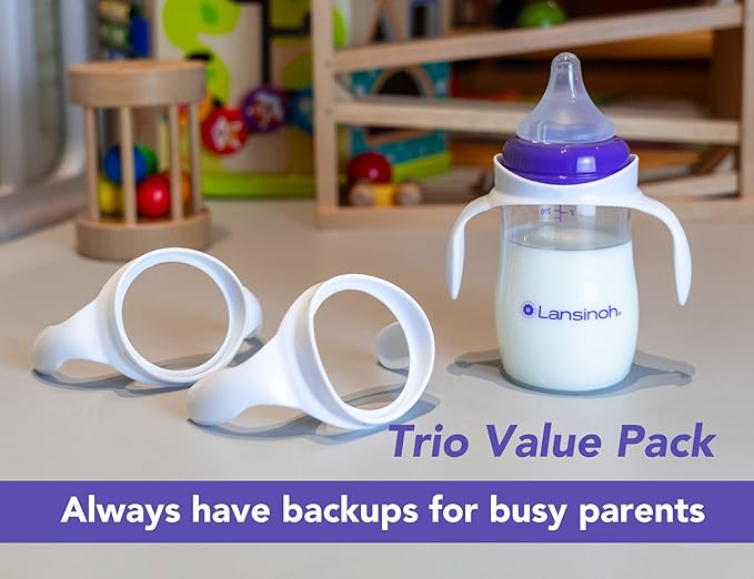 Compatible Baby Bottle Handle for Lansinoh 5oz & 8oz Bottles, Easy-Grip, Ergonomic Design for Little Hand, Leak-Proof, Slip-Resistant, BPA-Free, Helps Babies Transition to Independent Drinking, 3-Pack