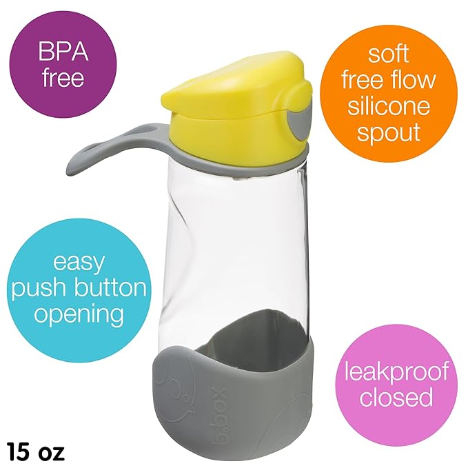 b.box 15 oz Sport Spout Kids Water Bottle for School, Sports, Travel, Daycare. Leakproof, Spill Proof, Dishwasher Safe. Easy Grip Triangle Shape, Durable Tritan Material. BPA Free.