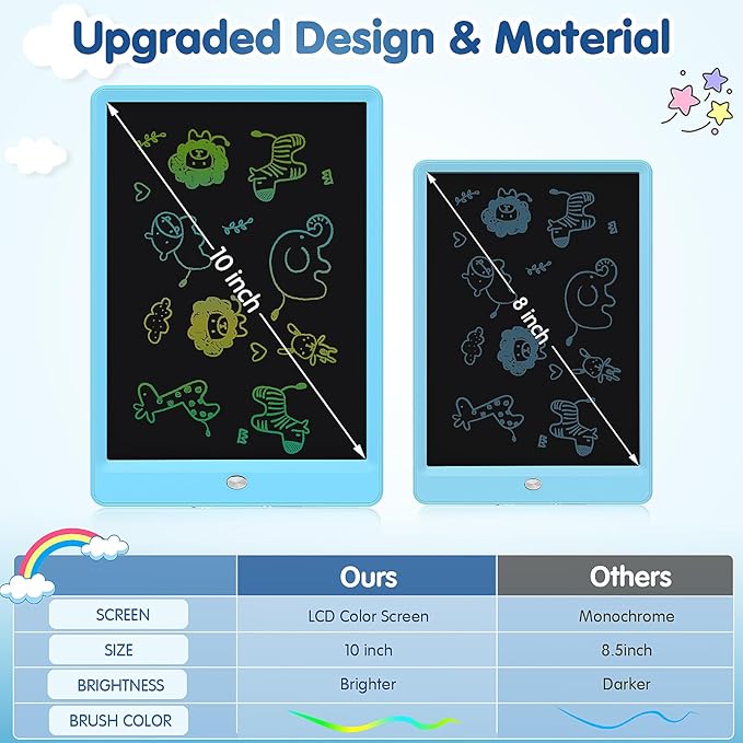 10 Inch Drawing Tablet, LCD Writing Tablet for Kids, Colorful Doodle Board Toddler Drawing Pad, Educational Learning & Travel Essential Kid Toy for 3 4 5 6 7 8-Year-Old Girls Boys (Blue)