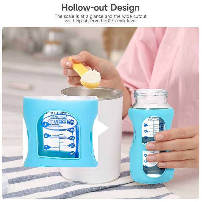 MORLIKE 4 Pack Silicone Sleeves Fit for 9 oz/270 mL Dr. Brown's Wide Neck Glass Baby Bottle, 100% Silicone Covers Protect Baby Glass Bottle, Easy to Grip Bottle Holders for ‎WB93703-WEB ‎WB91700-P4