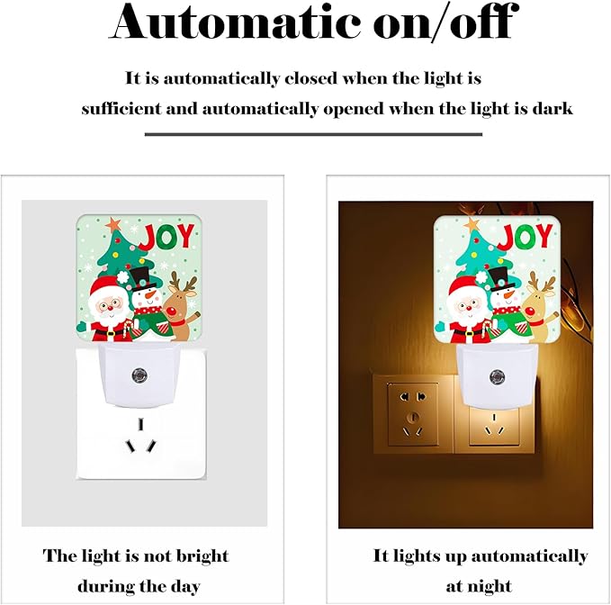 Santa Claus Snowman and Reindeer Night Light,Plug Into Wall with Dusk to Dawn Light Sensors, Warm Nightlights for Bedroom, Bathroom, Hallway, Kitchen, Gifts Ideal for Boys Girls Women Men