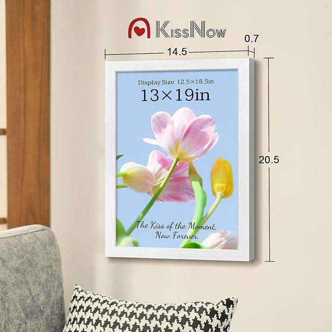 13x19 Picture Frame 2 Pack, White Solid Wood, Wall Gallery Poster Frame