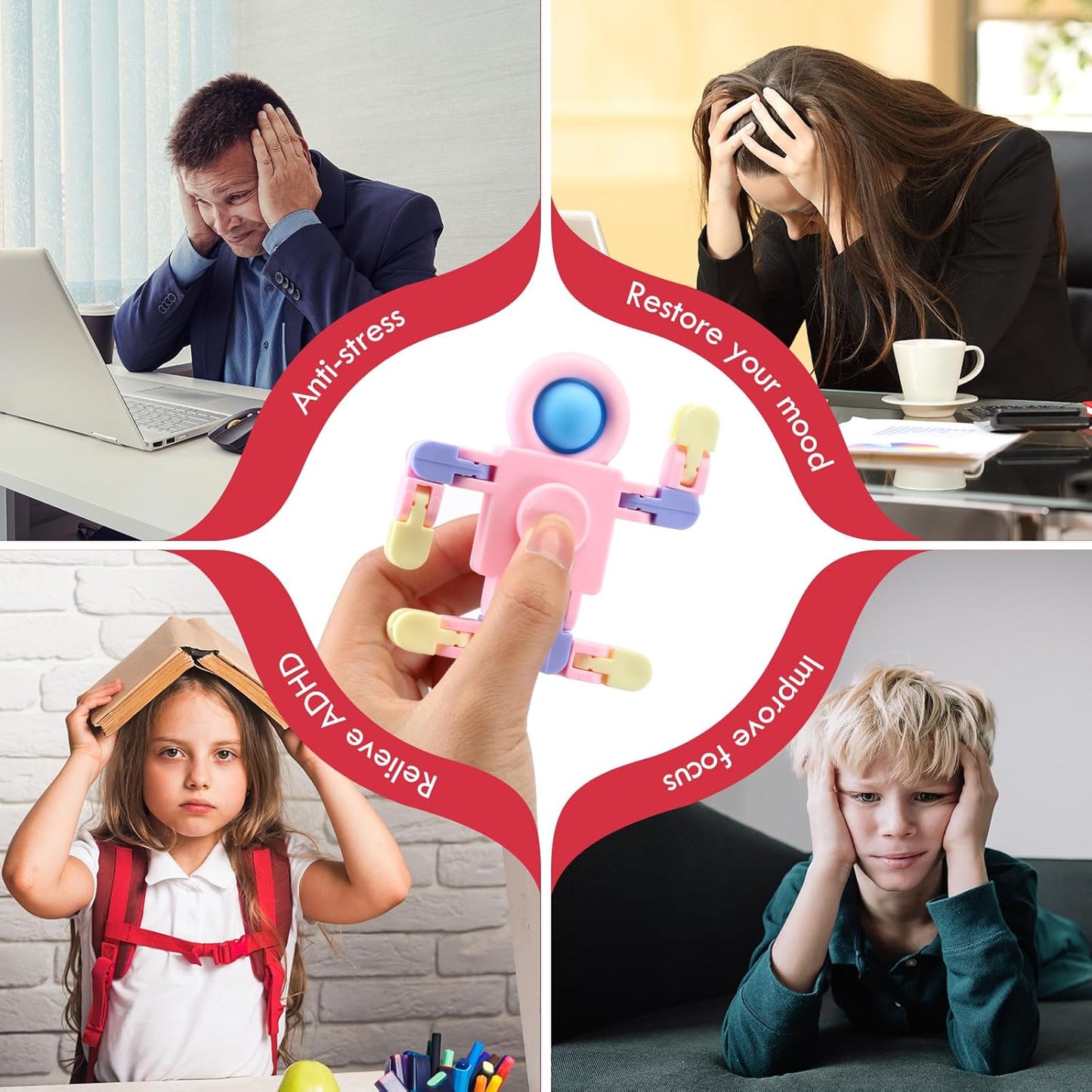 32 Pcs Funny Sensory Fidget Toys Robot Fidget Spinners Fidget Party Favors Robot Fingertip Toy DIY Transformable Chain for Teens Adults Stress Relief Birthday Gift (4 Colors,Elegant Style)